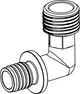 Winkelübergangsnippel aus Messing von TECE mit einem geraden und einem gewinkelten Anschluss. Geeignet für Rohrleitungen in Haustechnik-Anwendungen.